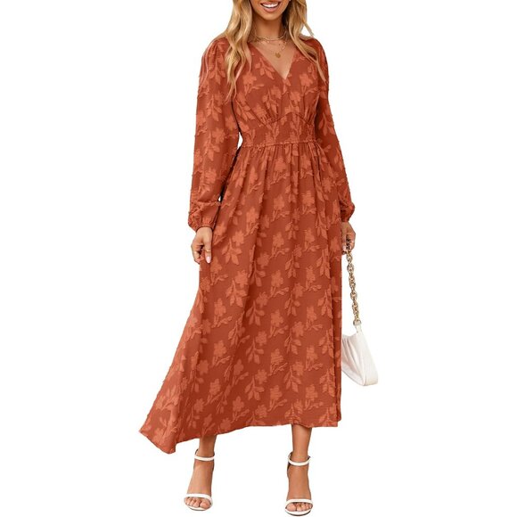 Womens Maxi Dress Boho Floral Long Sleeve V Neck Empire Waist for Wedding Womens Maxi Dress Boho Floral Long Sleeve V Neck Empire Waist for Wedding